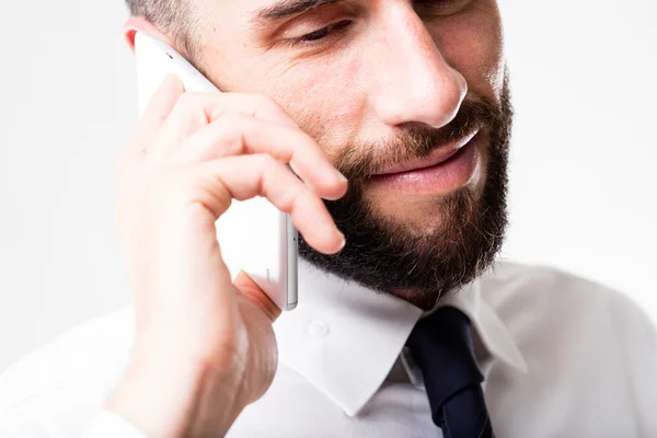Businessman on his mobile discussing — Stock Photo, Image