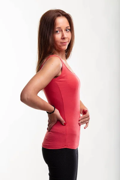 Slender Fit Toned Young Woman Three Quarter Side View Isolated — Photo