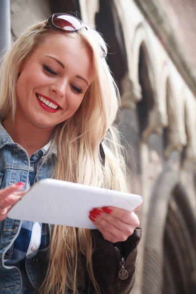 Beautiful Happy Young Blond Woman Smiling Herself Look Delighted Amusement — Photo