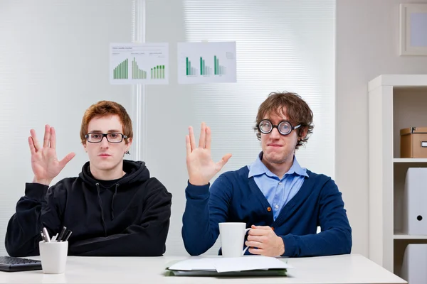 Two very nerd brains office workers — Stock Photo, Image