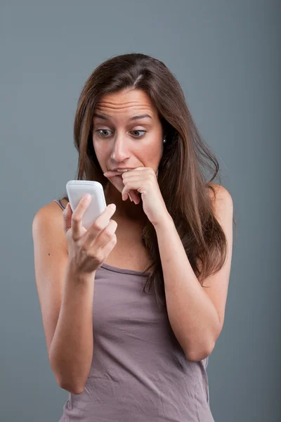 Problems coming by phone to woman — Stock Photo, Image