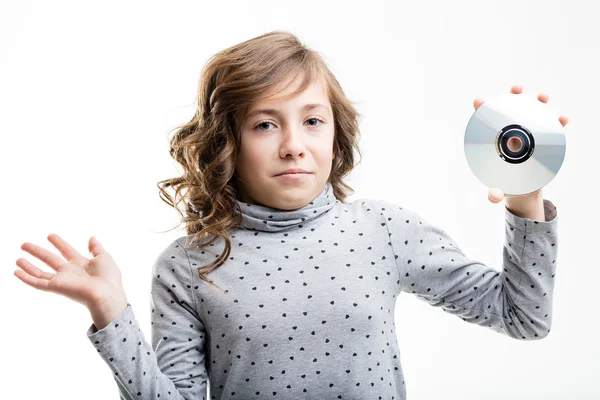 CD-ROM is unknown for this girl — Stock Photo, Image
