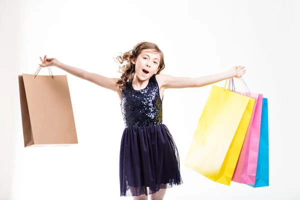 Chica feliz compras con bolsas —  Fotos de Stock