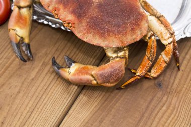 Masanın üzerinde bir tepside Yengeç