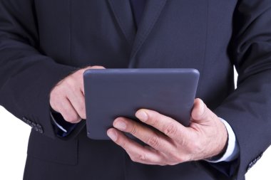 siyah tablet ile işadamı