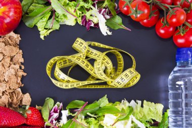 Diyet: çilek, şerit metre, su şişesi,