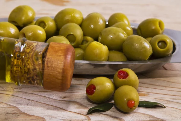 Red pepper stuffed olives — Stock Photo, Image