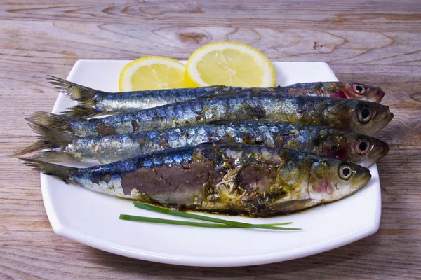 Fisk dis: läckra Grillade sardiner — Stockfoto