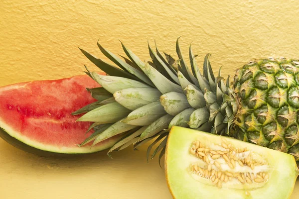 Summer fruit: pineapple, melon, watermelon, — Stock Photo, Image