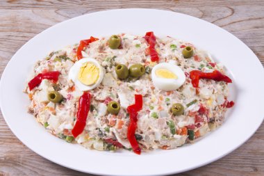 russian salad : vegetables, eggs and peppers clipart