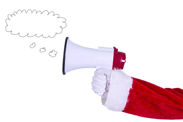 Santa Claus strony z megafon ogłaszając Boże Narodzenie — Zdjęcie stockowe