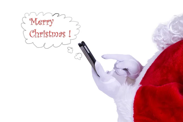Kerstman met mobiele telefoon — Stockfoto