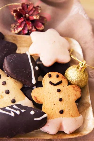 Hombre Jengibre Galleta Jengibre Sobre Fondo Bokeh Banner Navidad — Foto de Stock