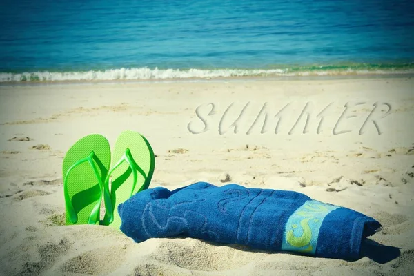 Lábbeli Törölköző Táj Strand Nyaralás Nyár — Stock Fotó