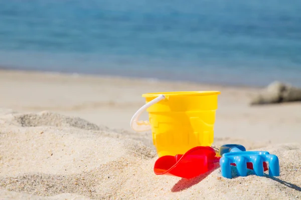 Bucket Shovel Rake Beach Sand — Stock Photo, Image