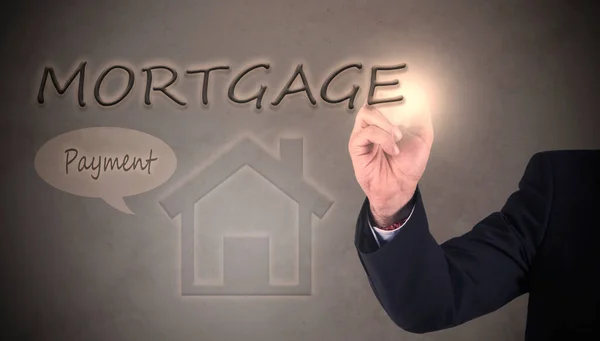 Businessman Pen Writing Mortgages Mortgage Business Concept — стоковое фото