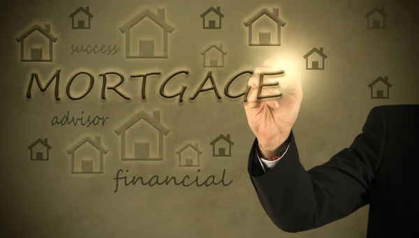 Businessman Pen Writing Mortgages Mortgage Business Concept 免版税图库照片