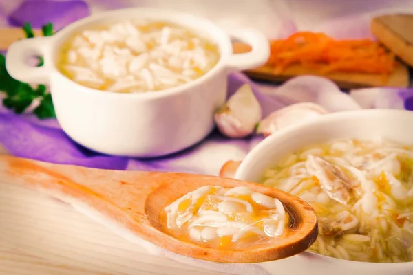 Instant Chicken Noodle Soup White Ceramic Bowl — Stock Photo, Image