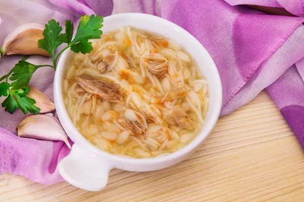 Noodle Soup Chicken Wooden Spoon Soup — Stock Photo, Image