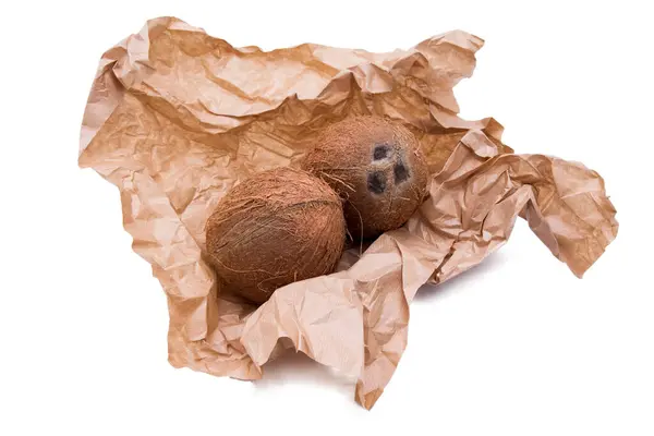 Natural Coconuts Wrapped Ecological Brown Paper — Stock Photo, Image