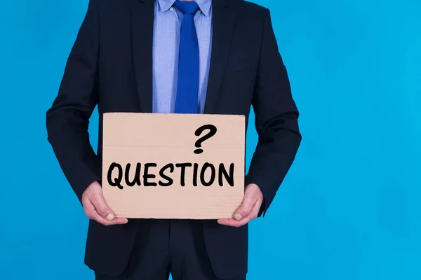 Businessman Question Mark Text Banner — Stock Photo, Image