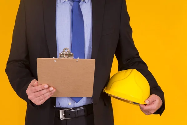 Manager Mit Helm Und Dokumenten — Stockfoto