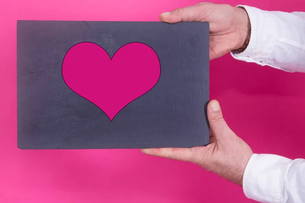 Mann Mit Schild Mit Herz Valentinstag Konzept — Stockfoto