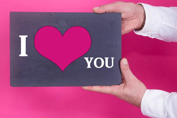 Mann Mit Schild Mit Herz Valentinstag Konzept — Stockfoto