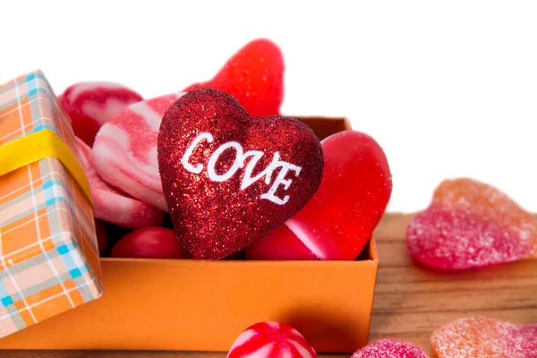 Caja Regalo Llena Dulces Para Día San Valentín —  Fotos de Stock