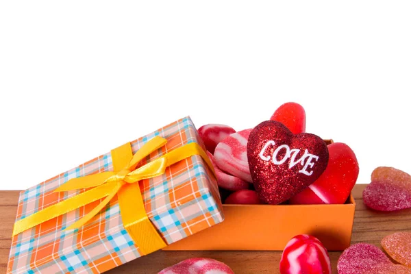 Caixa Presente Cheia Doces Para Dia Dos Namorados — Fotografia de Stock