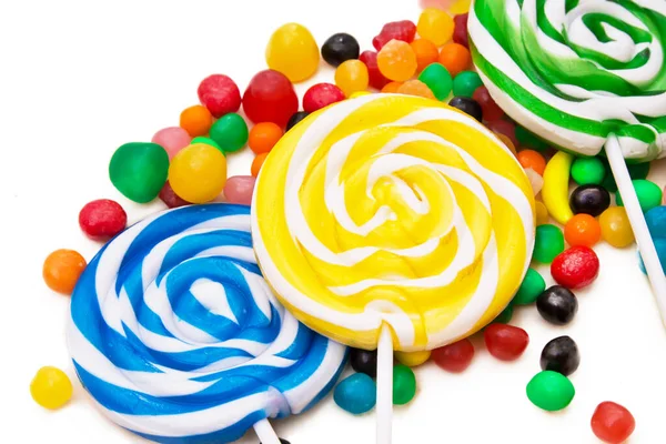 Spiral Colored Lollipops Candy Assortment Isolated — Stock Photo, Image