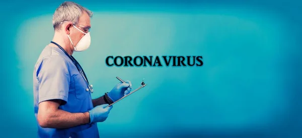 Médico Com Máscara Estetoscópio Relatórios Conceito Vírus Coronavírus Infecções — Fotografia de Stock