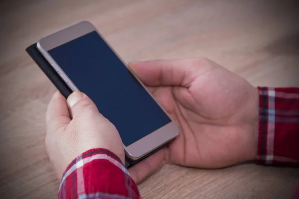 Man Hands Holding Mobile Phone — Stock Photo, Image