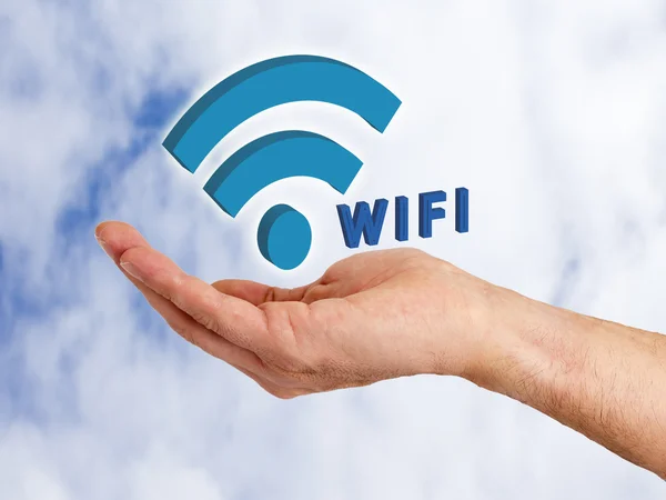 Mano con palabras wifi — Foto de Stock