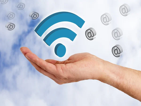 Hand mit Worten wifi — Stockfoto