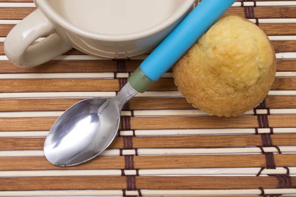 Breakfast cup and spoon — Stock Photo, Image