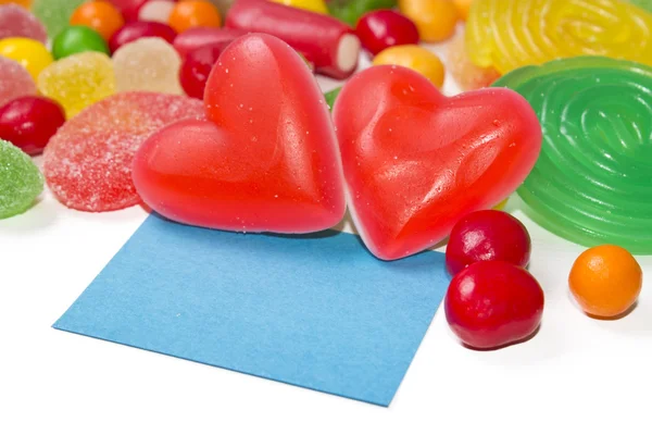 Valentines kaart met snoepjes — Stockfoto