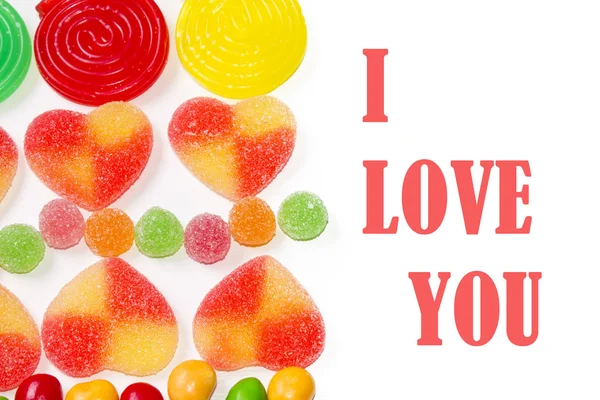 Sevgililer kartı şeker ile — Stok fotoğraf