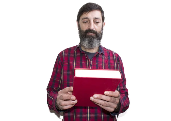 Homme barbu avec livre — Photo