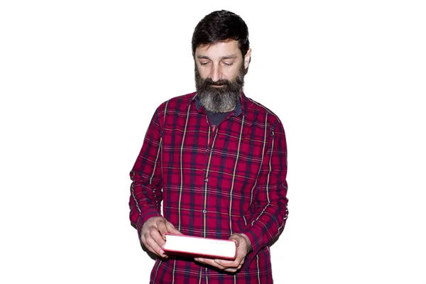 Homme barbu avec livre — Photo