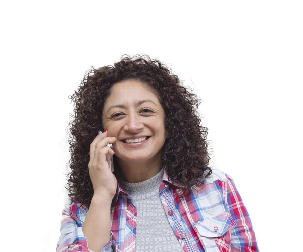 Mulher com telefone celular isolado — Fotografia de Stock