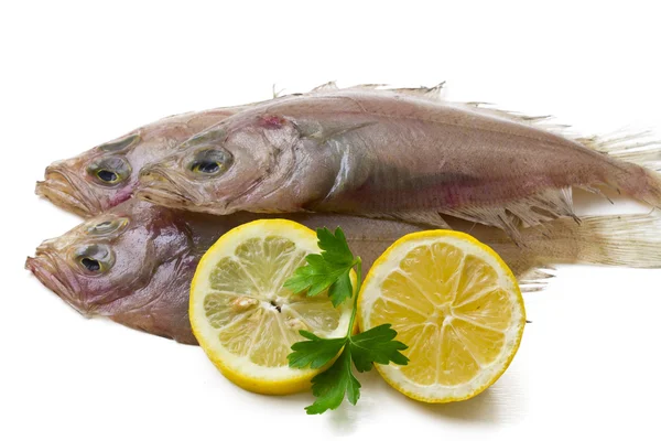Čerstvá ryba s citronem a petrželí — Stock fotografie