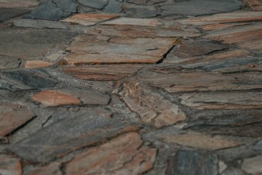 Terrazzo döşeme dokusu, çok renkli taş parçaları, yakın plan görüş, tasarım için arka plan.