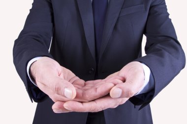 iş adamı ile büyük eller izole