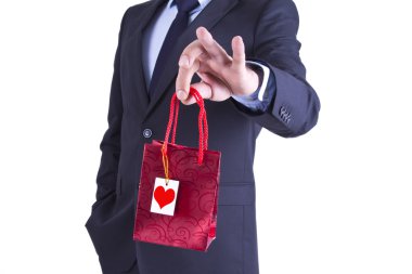 işadamı izole hediye paketi ile