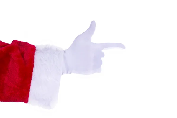 Röd jultomte pekande hand — Stockfoto