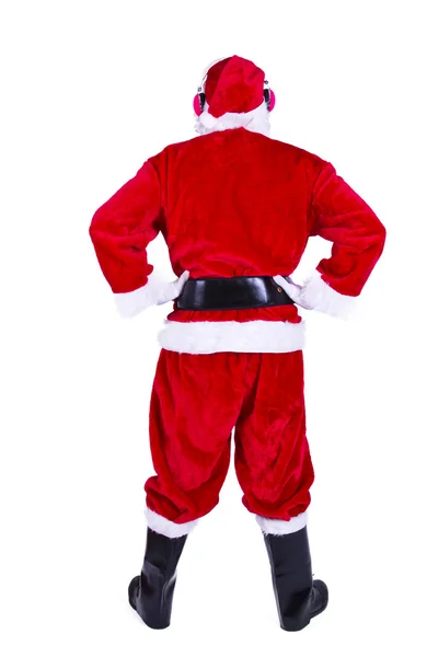 Santa claus met koptelefoon achteruit geïsoleerd — Stockfoto