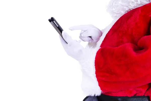 Santa claus com telefone celular preto — Fotografia de Stock