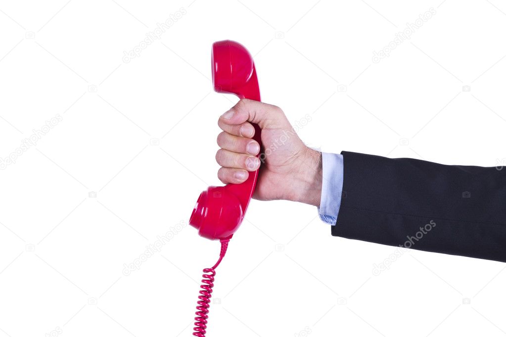 businessman with red phone