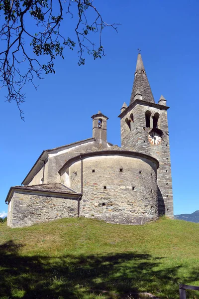 São Vicente Vale Aosta Itália Pequena Antiga Igreja Românica Aldeia — Fotografia de Stock